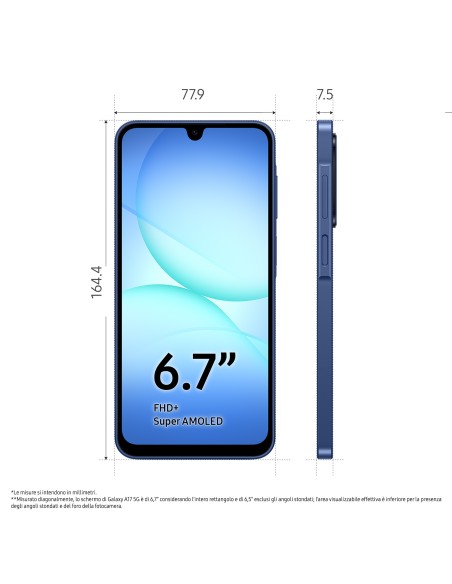 Samsung Galaxy A17 5G, Android 15, Display sAMOLED 6.7", 8GB RAM, 256GB, Batteria 5.000 mAh, Resistenza IP54, Memoria