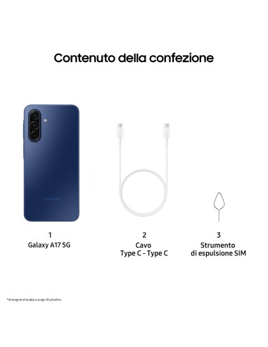Samsung Galaxy A17 5G, Android 15, Display sAMOLED 6.7", 8GB RAM, 256GB, Batteria 5.000 mAh, Resistenza IP54, Memoria