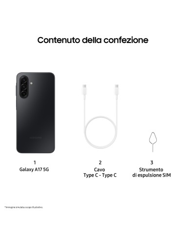 Samsung Galaxy A17 5G, Android 15, Display sAMOLED 6.7", 8GB RAM, 256GB, Batteria 5.000 mAh, Resistenza IP54, Memoria
