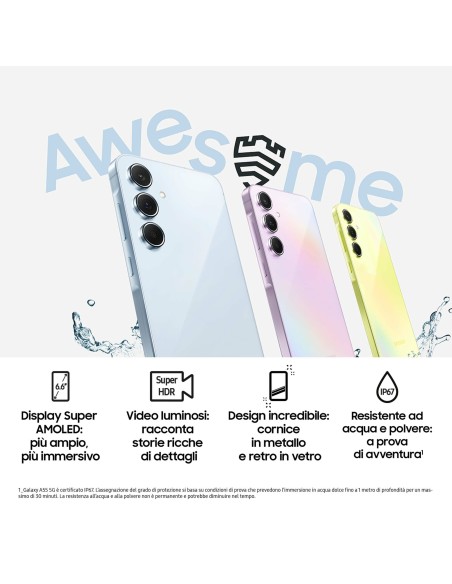 Samsung Galaxy A55 5G Display FHD+ Super AMOLED 6.6”, Android 14, 8GB RAM, 128GB, Dual SIM, Batteria 5.000 mAh, Awesome Lemon