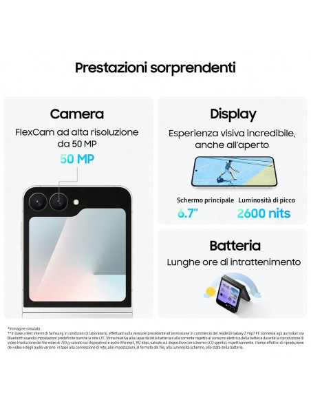 Samsung Galaxy Z Flip7 FE Smartphone AI, RAM 8GB, 128GB, Display 3,4" Super AMOLED/6,7" Dynamic AMOLED 2X, Fotocamera 50MP,